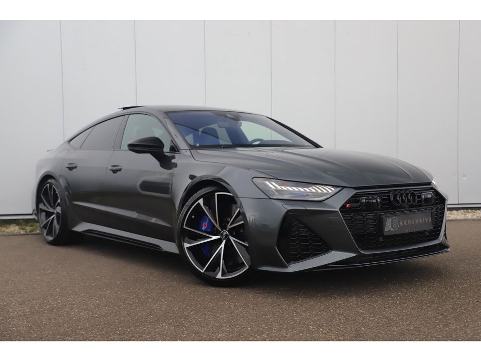 Audi RS7 4.0 TFSI RS 7 Sportback Quattro 600PK Fabrieksgarantie 22 inch Keramisch B&O High End Alcantara Hemel Dynamic Plus Pack 4-wiel Sturing Softclose Stoelverkoeling Panoramadak Laser LED HUD 360 Camera Full Options! Nieuwstaat!