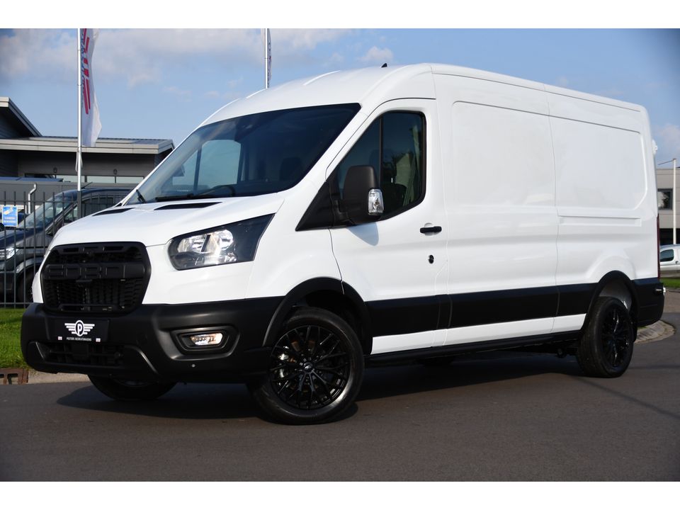 Ford Transit 350 2.0 TDCI L3H2 Black & White Edition Cruise, Carplay, Stoelverwarming, NAVI, 130PK, Multimedia, Sensoren, Trekhaak, UNIEK!